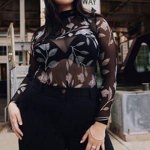 Addition Elle - Printed Long-Sleeve Top with Mock Neckline